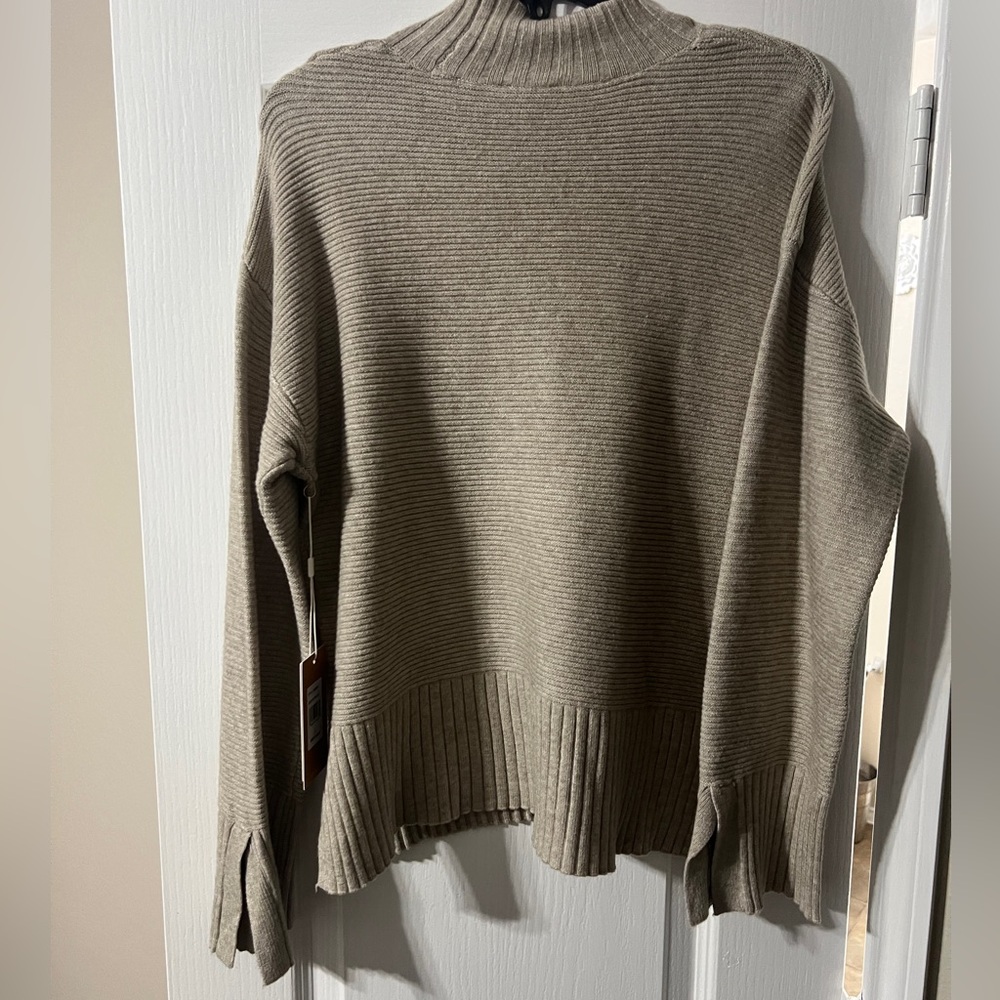 Cyrus Taupe Ribbed Mock Neck Sweater - Picture 4 of 4